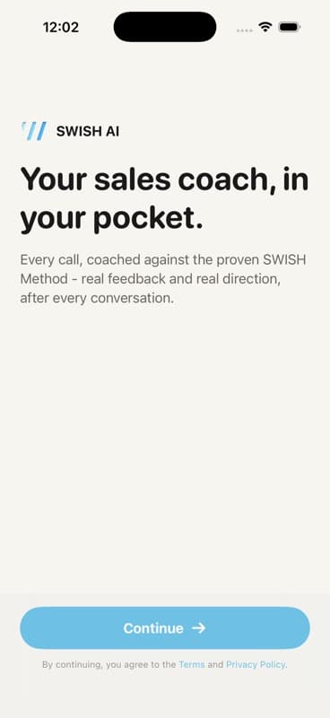 SWISH AI welcome screen