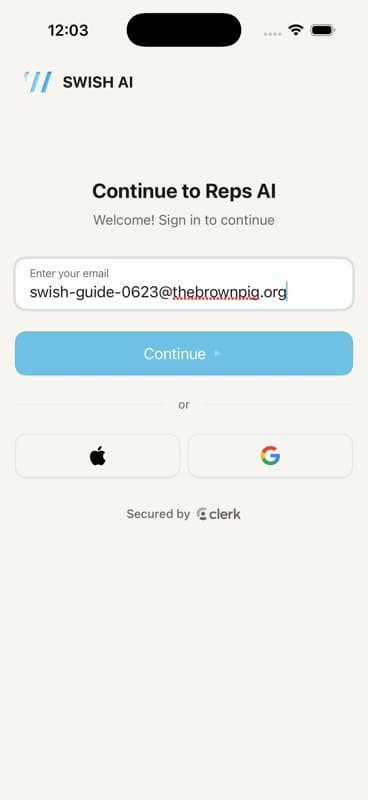 Secure email entry screen