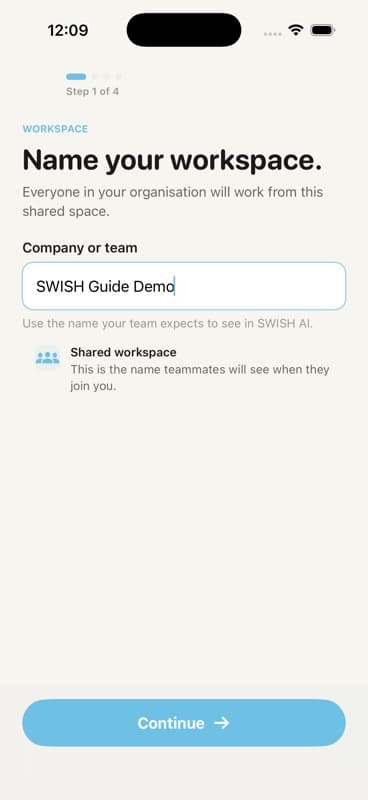 Workspace setup screen