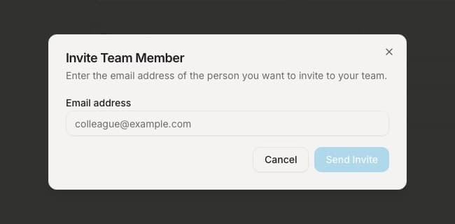 Invite team member dialog